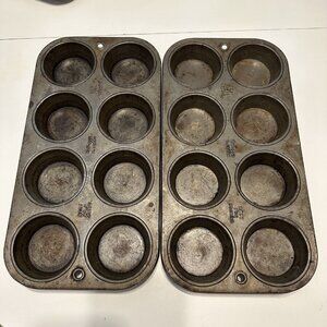 2 VINTAGE KELLOGG'S ALL BRAN 8 MUFFIN TIN Cupcake Pan Baking Metal